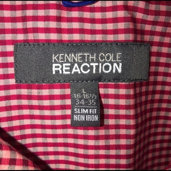 Kenneth Cole Reaction Men’s Red and Pink Checked Button Down Size 16-16.5 34-35 - Picture 2 of 6
